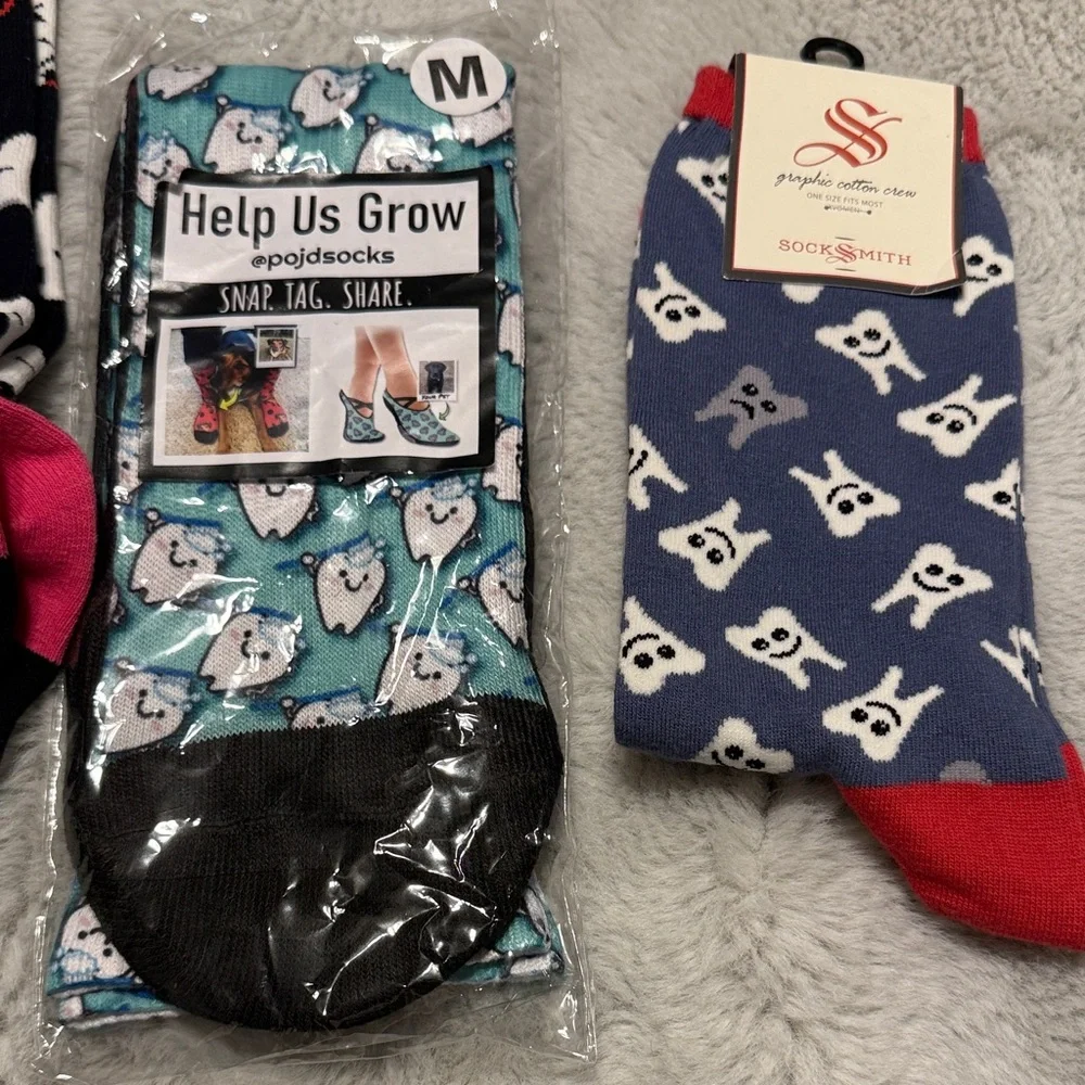 4 Fun Tooth Patterned Socks Set - Gray, Black, Blue